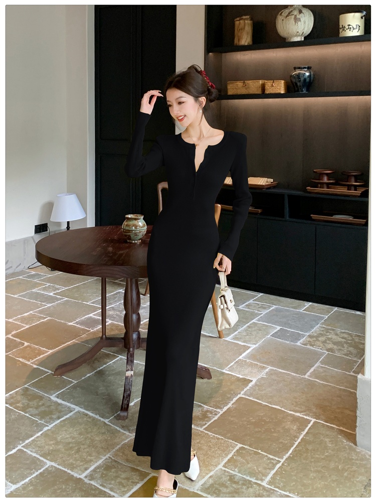 Slim inside the ride dress long sleeve long dress for women