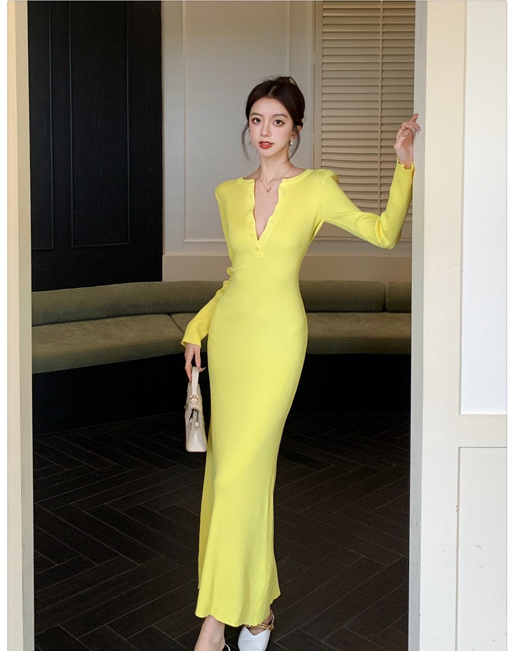 Slim inside the ride dress long sleeve long dress for women