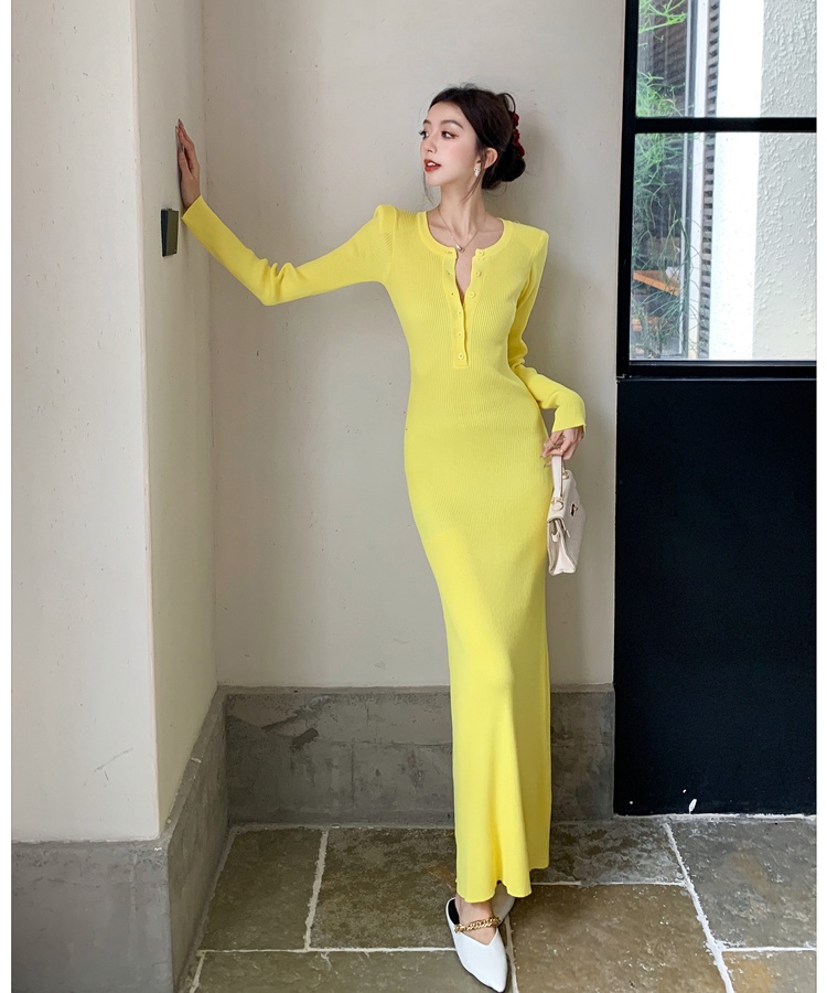 Slim inside the ride dress long sleeve long dress for women