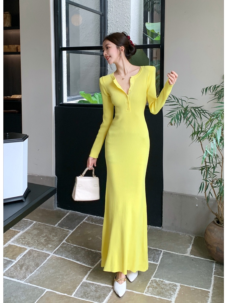 Slim inside the ride dress long sleeve long dress for women