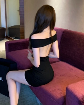 Halter tight France style dress sexy flat shoulder T-back