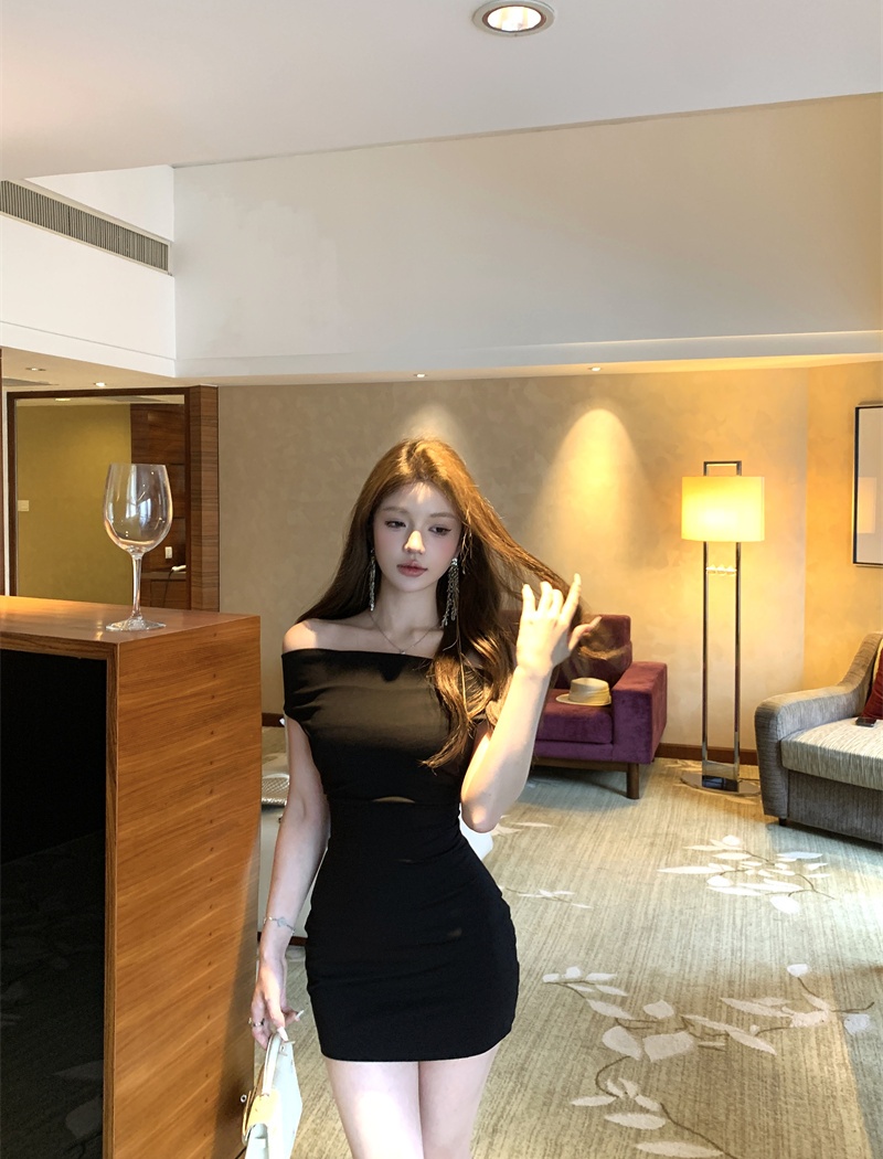 Halter tight France style dress sexy flat shoulder T-back
