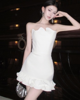 Irregular black dress banquet France style T-back