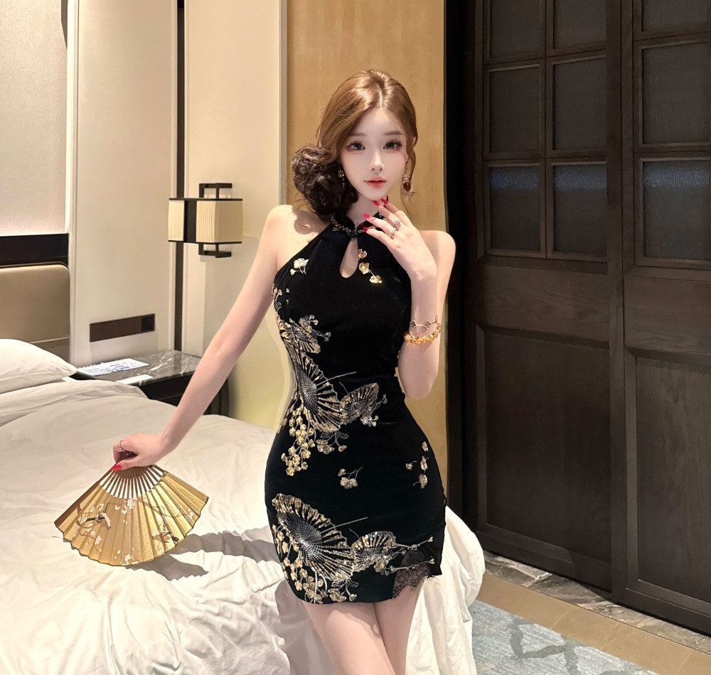 Sequins retro spicegirl slim sexy halter dress