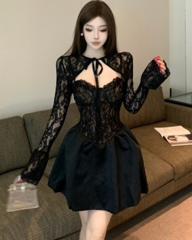Lace sling dress long sleeve shawl 2pcs set
