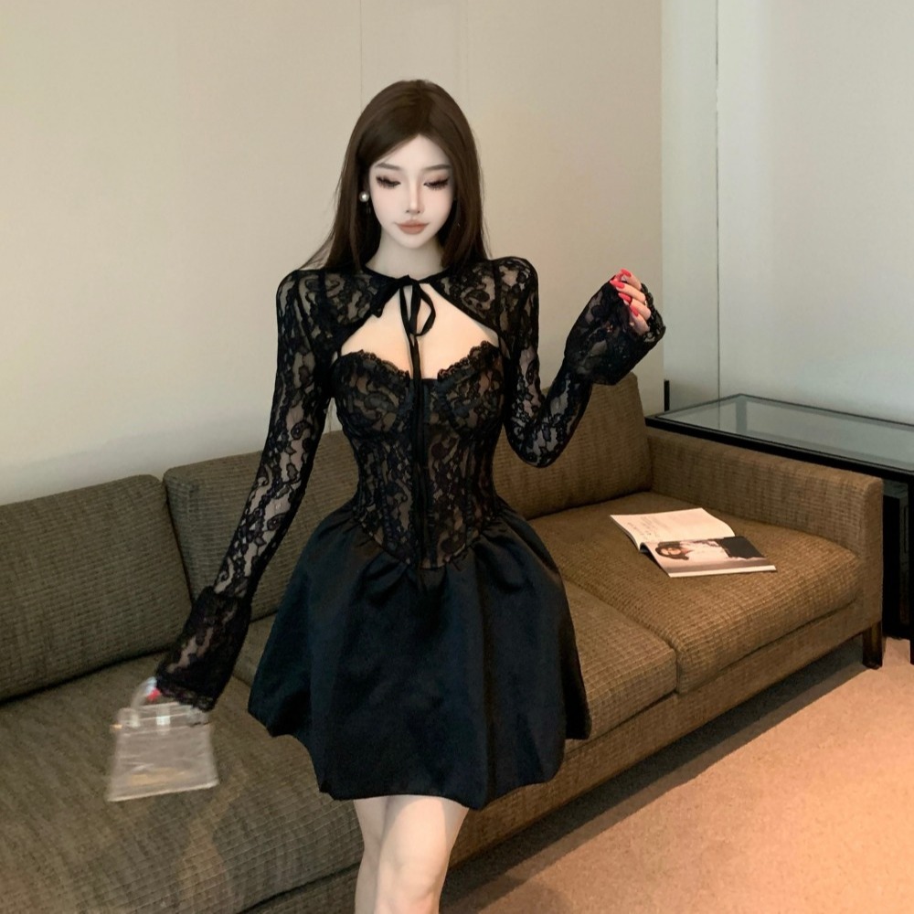 Lace sling dress long sleeve shawl 2pcs set