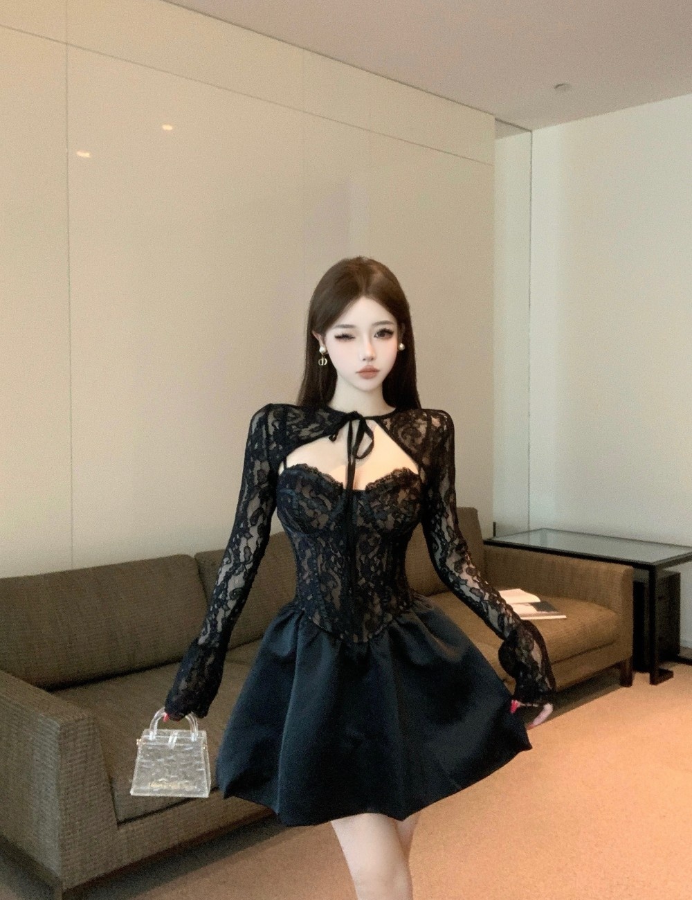 Lace sling dress long sleeve shawl 2pcs set