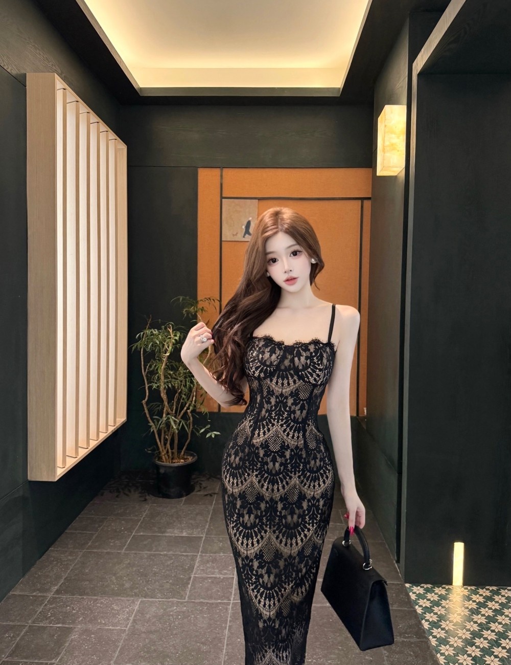 Package hip sexy enticement slim lace dress