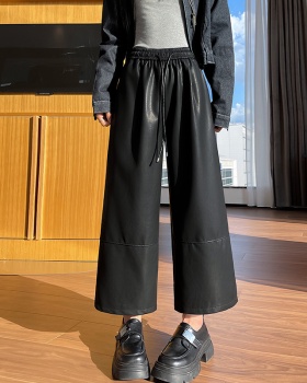 All-match wide leg pants slim leather pants for women