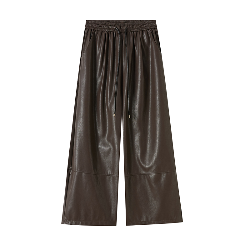 All-match wide leg pants slim leather pants for women