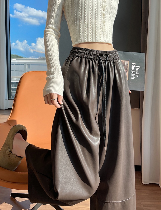 All-match wide leg pants slim leather pants for women