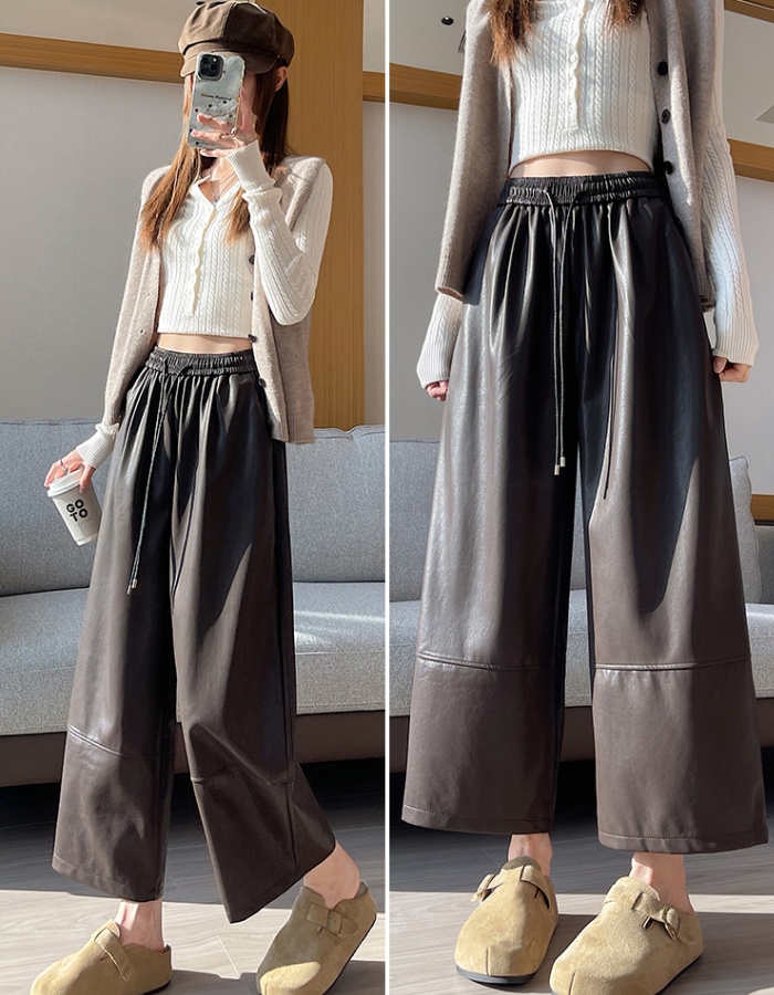 All-match wide leg pants slim leather pants for women