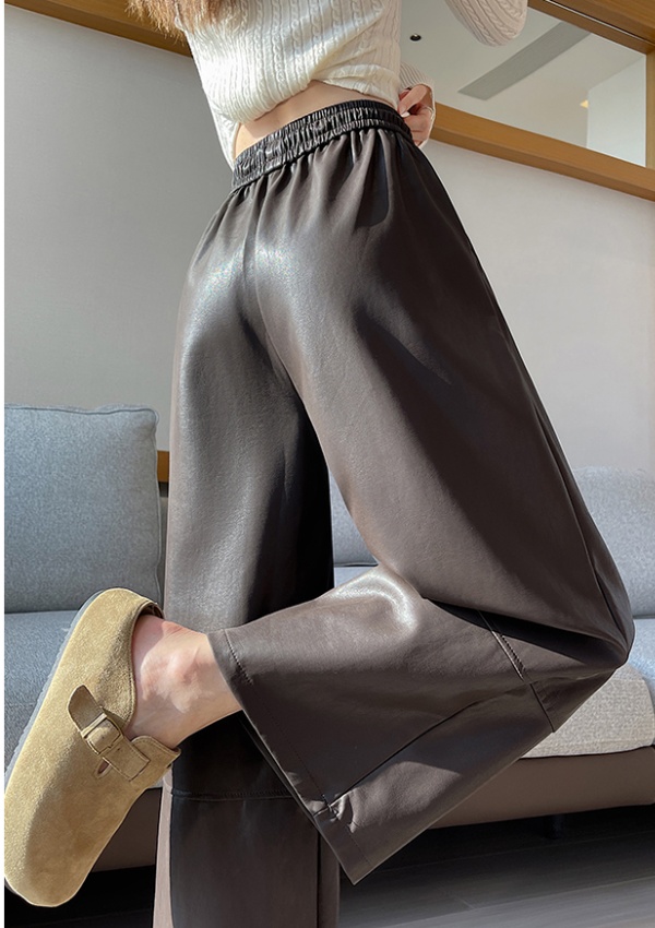 All-match wide leg pants slim leather pants for women