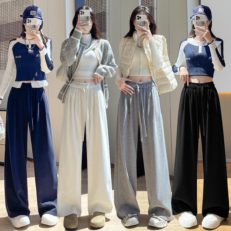 Cashmere wide leg pants lazy sweatpants for women