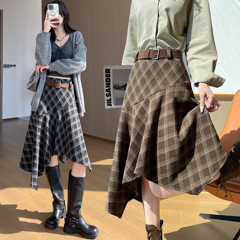 Plaid retro autumn and winter spicegirl skirt for women
