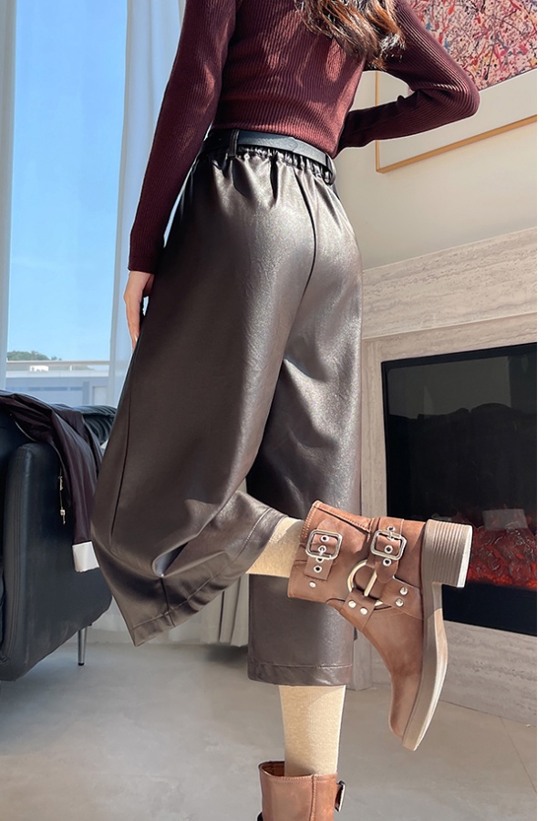 Autumn retro leather pants all-match five pants for women
