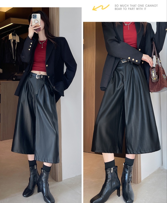 Autumn retro leather pants all-match five pants for women