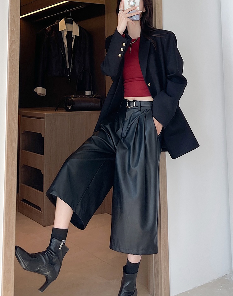 Autumn retro leather pants all-match five pants for women