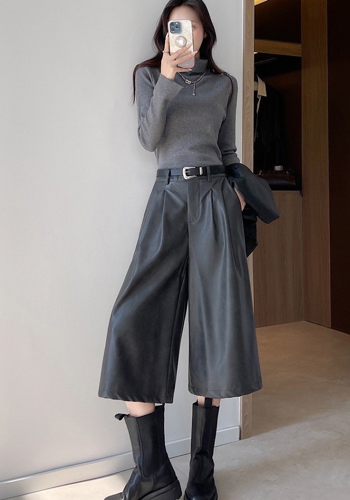 Autumn retro leather pants all-match five pants for women