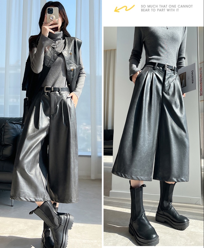 Autumn retro leather pants all-match five pants for women