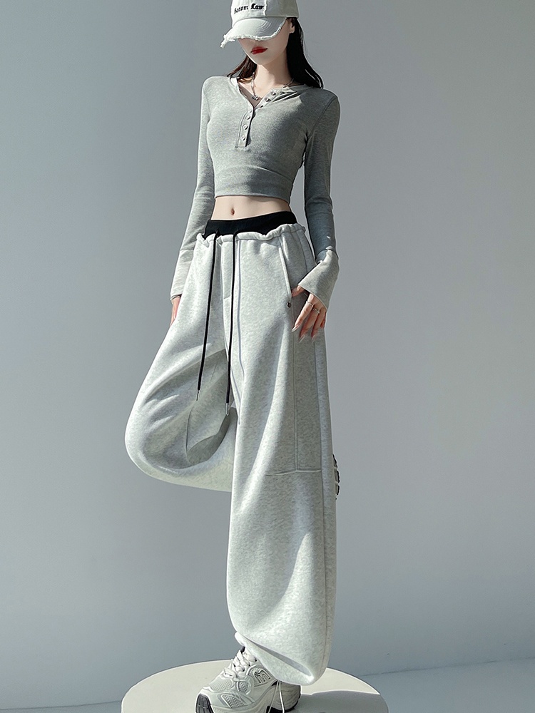Loose wide leg pants splice casual pants for women