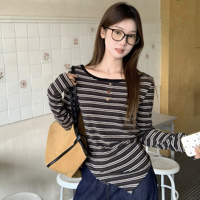 Commuting all-match niche tops temperament stripe T-shirt