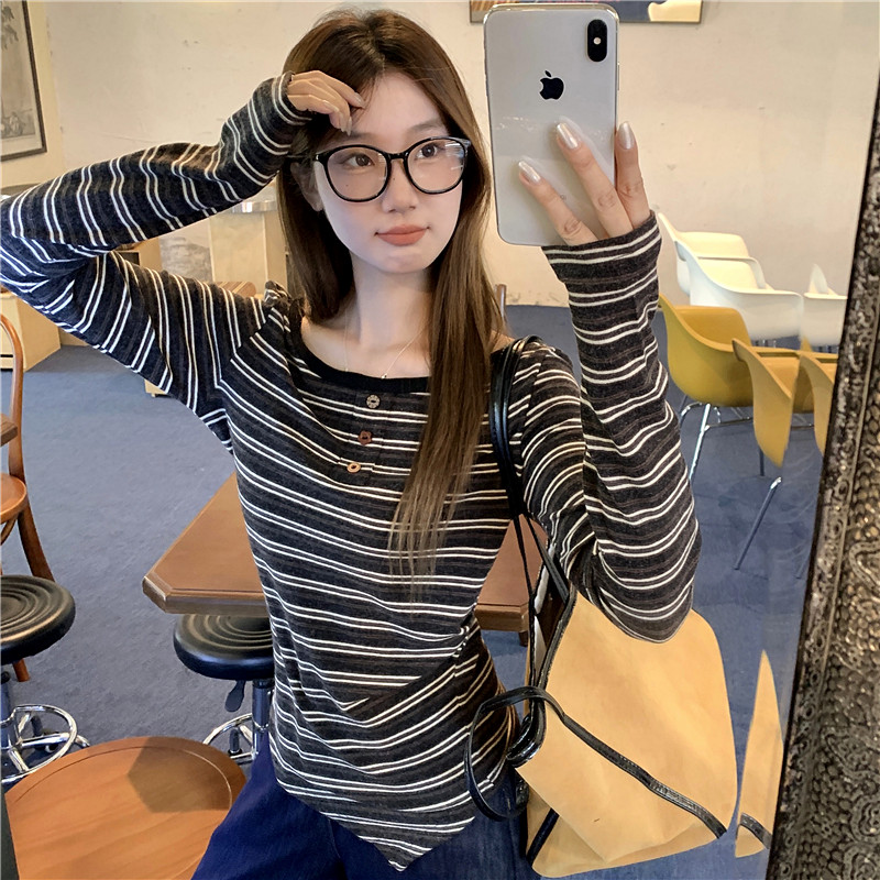 Commuting all-match niche tops temperament stripe T-shirt