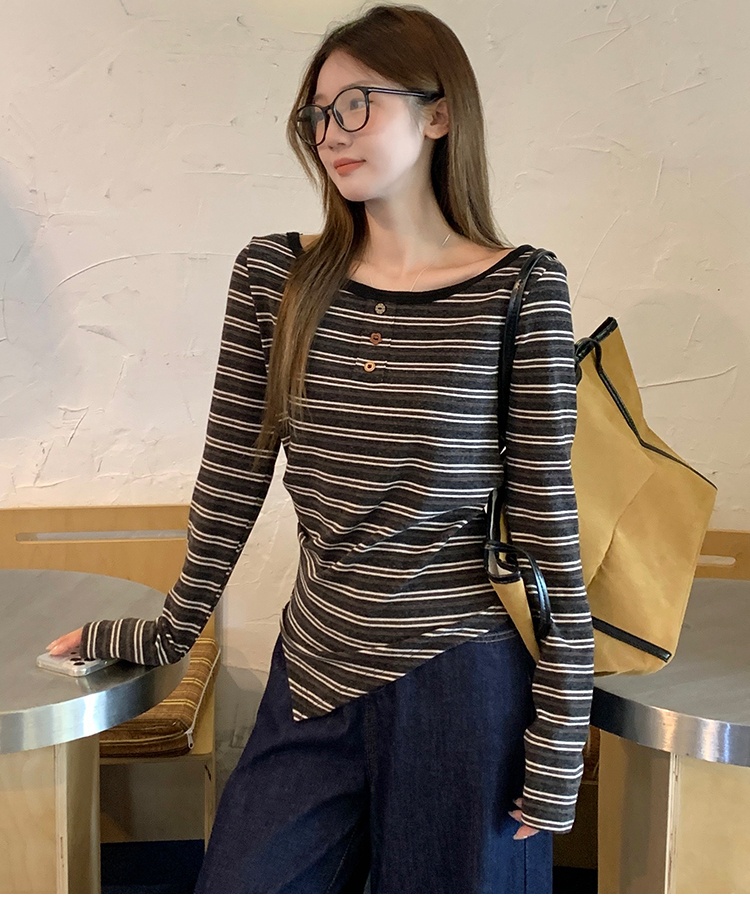 Commuting all-match niche tops temperament stripe T-shirt