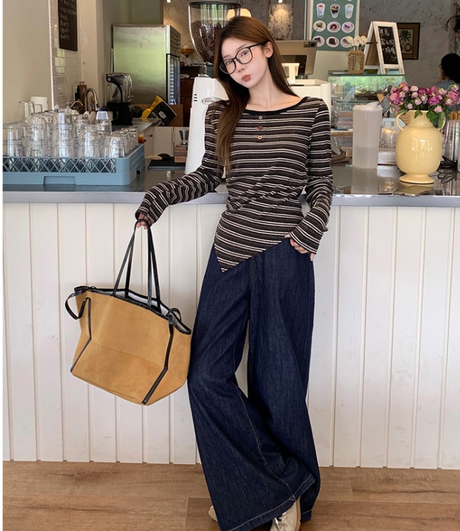 Commuting all-match niche tops temperament stripe T-shirt
