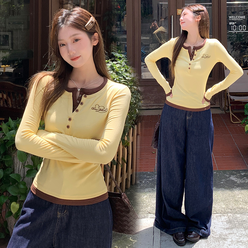 Mixed colors all-match T-shirt temperament bottoming shirt