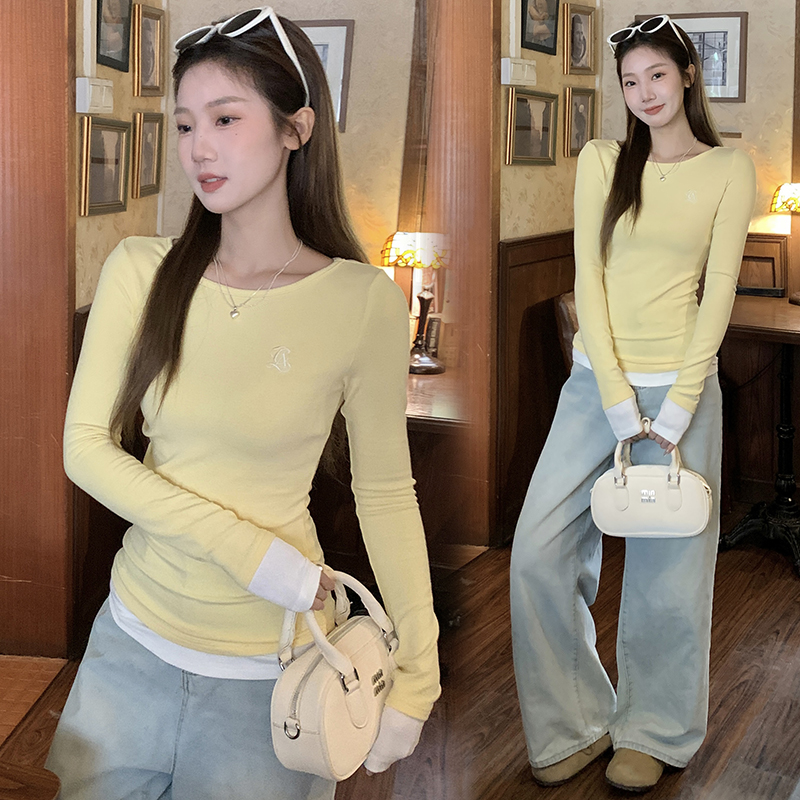 Temperament Pseudo-two bottoming shirt splice T-shirt