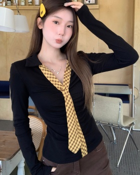 Unique autumn slim bottoming shirt splice Korean style tops