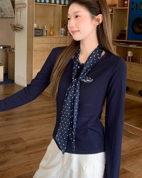 Autumn unique T-shirt embroidery knitted bottoming shirt