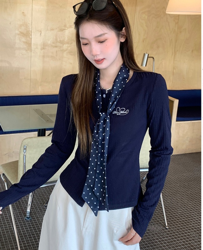 Autumn unique T-shirt embroidery knitted bottoming shirt