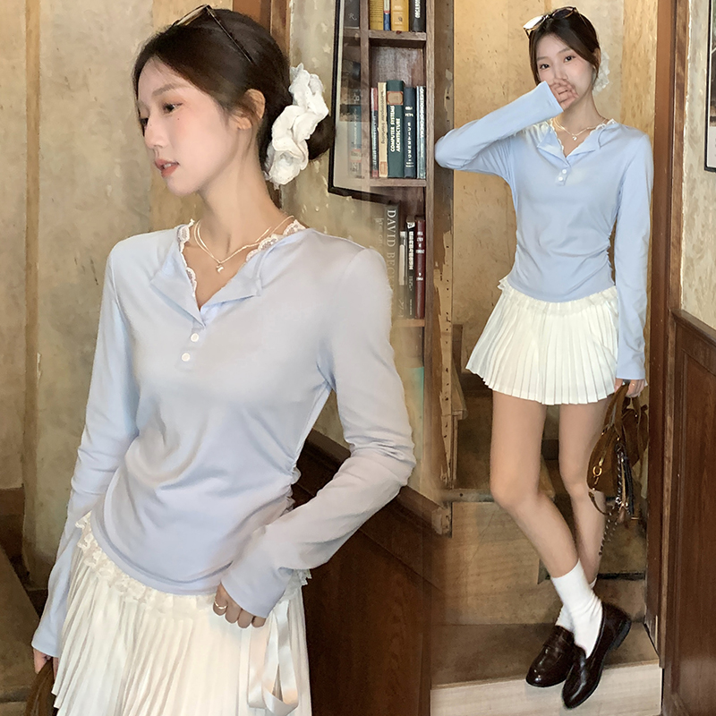 Splice temperament T-shirt unique Pseudo-two bottoming shirt