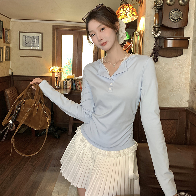 Splice temperament T-shirt unique Pseudo-two bottoming shirt