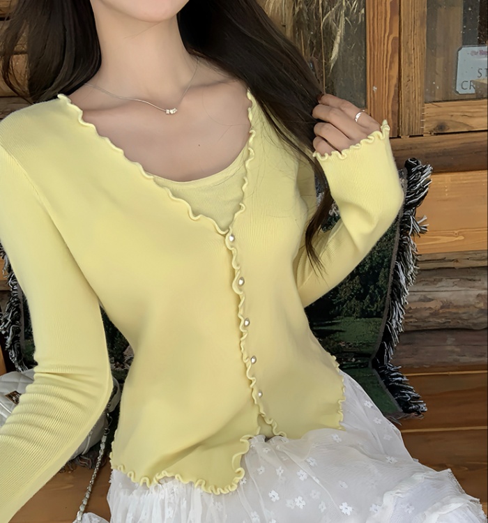 Pseudo-two sweet bottoming shirt show young sweater