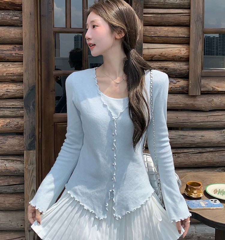 Pseudo-two sweet bottoming shirt show young sweater