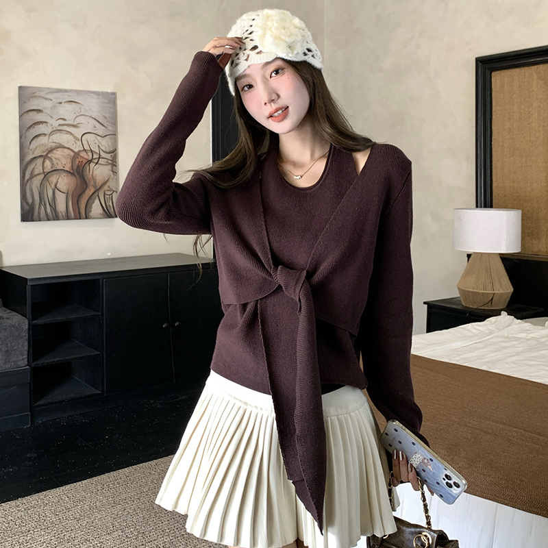 Unique autumn and winter tops Pseudo-two sweater