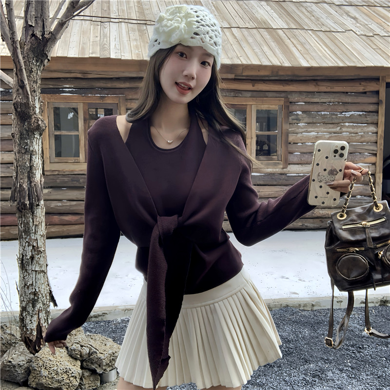 Unique autumn and winter tops Pseudo-two sweater