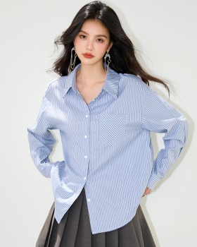 Stripe commuting autumn shirt Casual simple tops for women