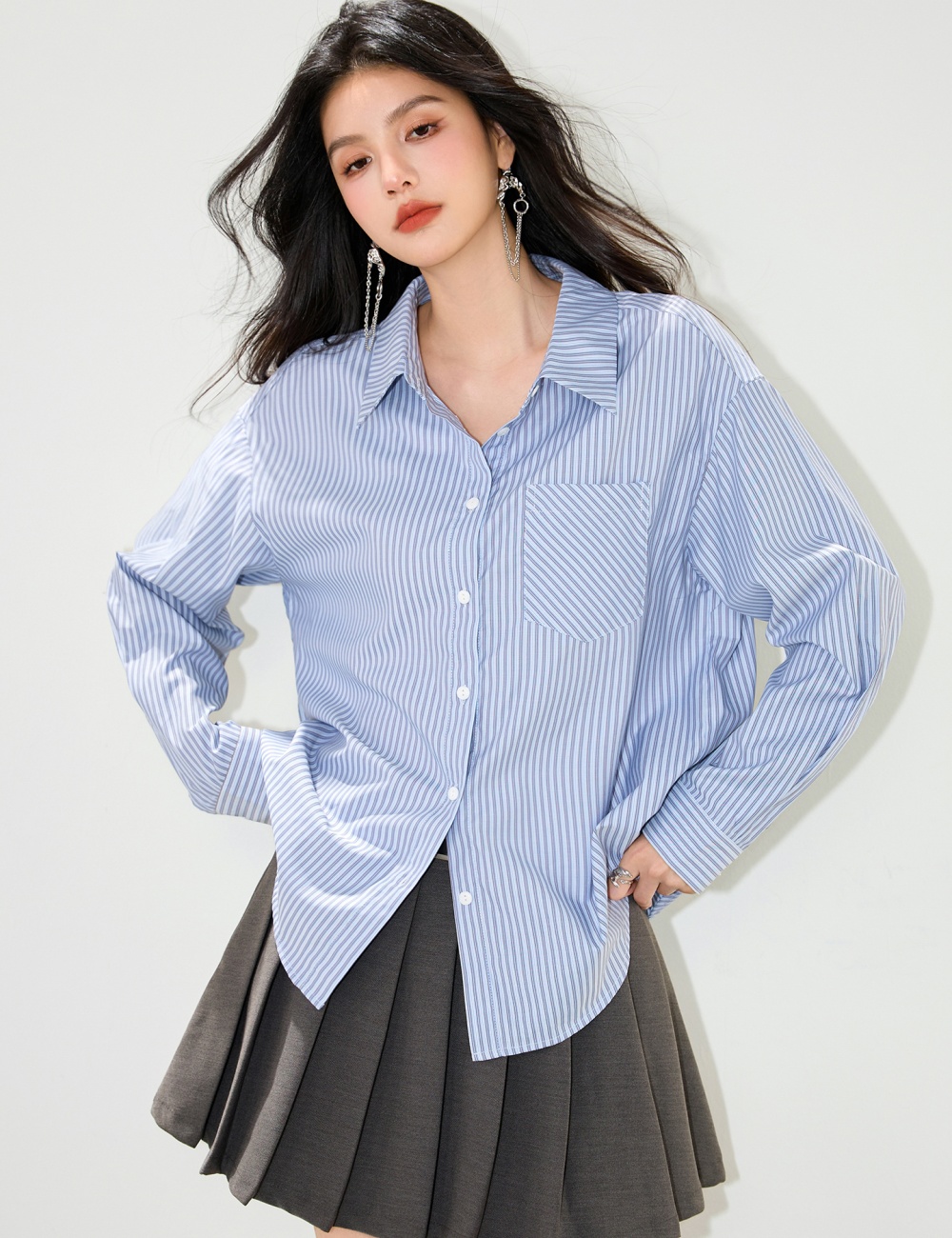 Stripe commuting autumn shirt Casual simple tops for women