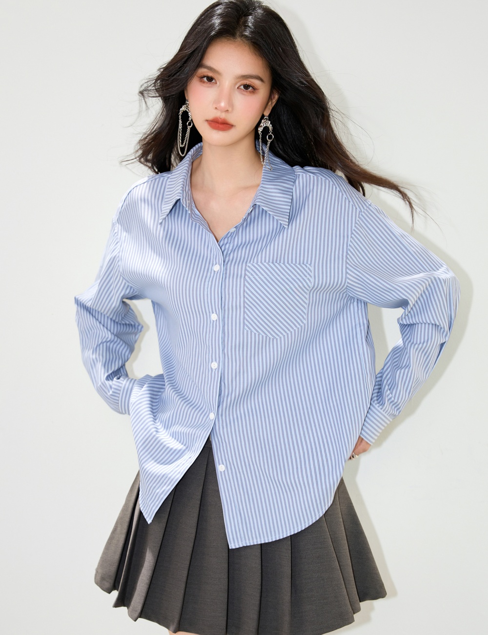 Stripe commuting autumn shirt Casual simple tops for women