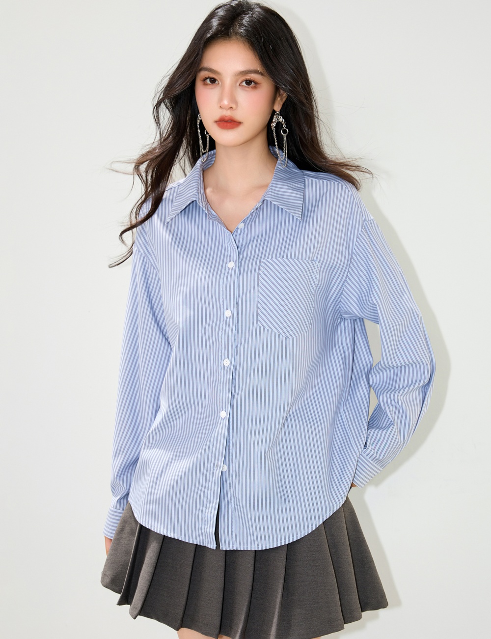 Stripe commuting autumn shirt Casual simple tops for women
