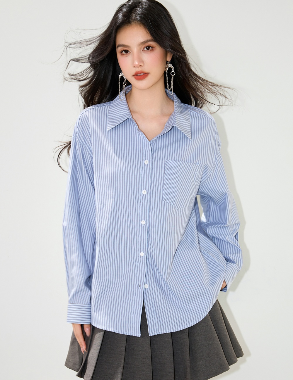 Stripe commuting autumn shirt Casual simple tops for women
