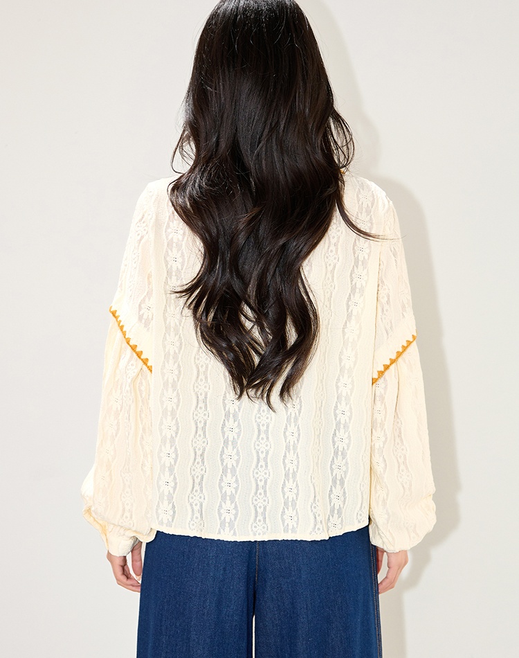 Loose all-match lapel shirt splice autumn tops for women