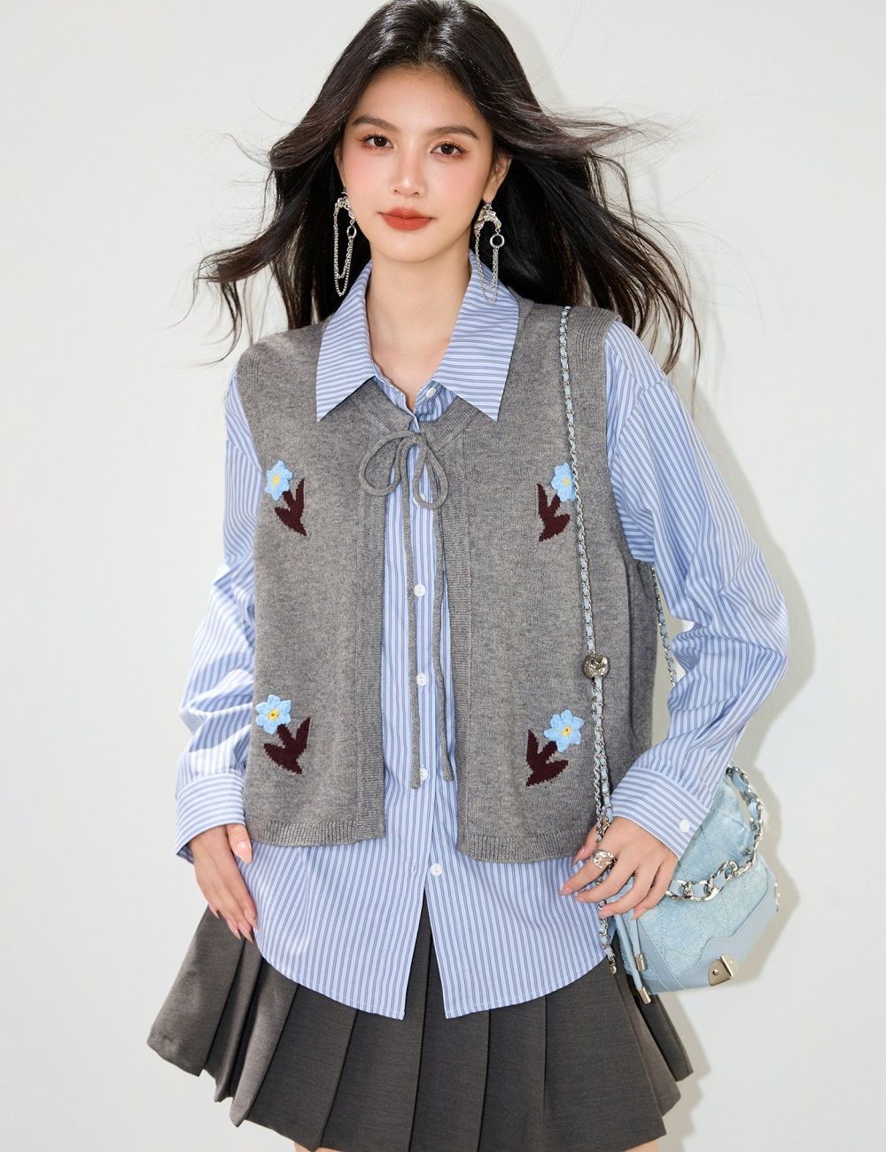 Autumn embroidered cardigan knitted round neck tops for women