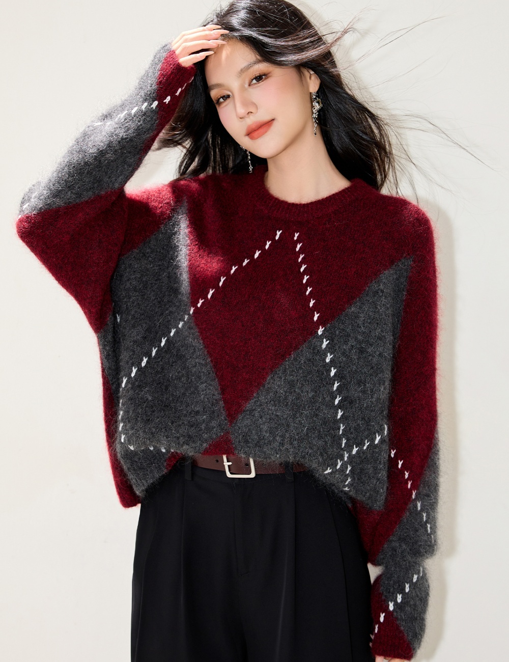 Lazy mixed colors autumn Western style soft quilted sweater