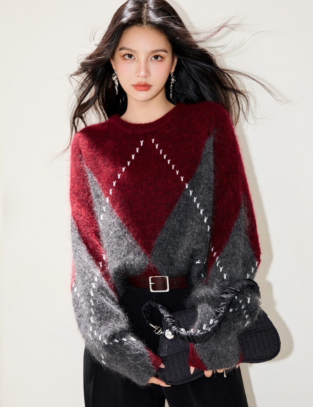 Lazy mixed colors autumn Western style soft quilted sweater