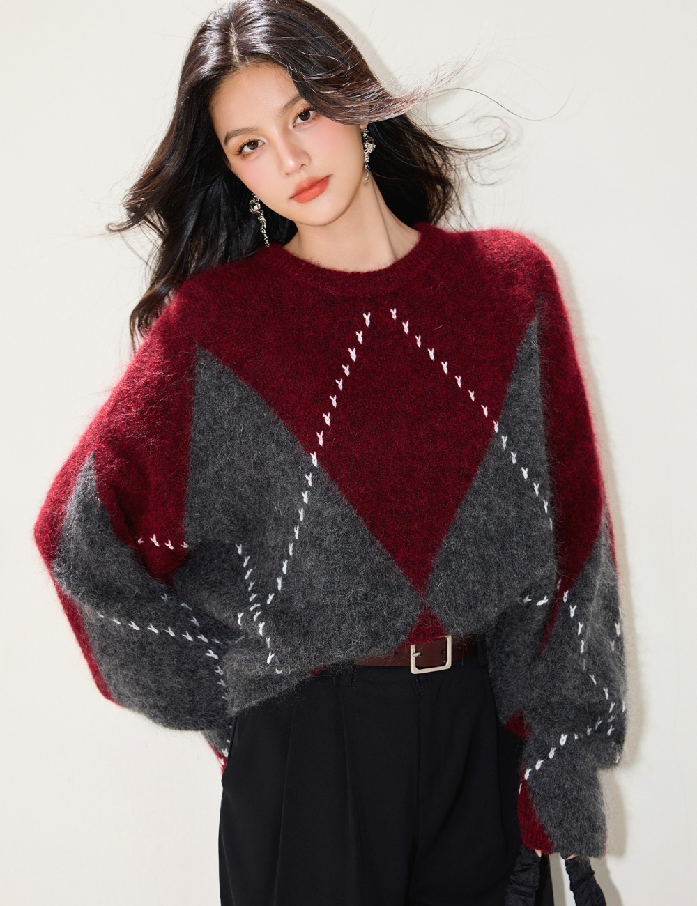 Lazy mixed colors autumn Western style soft quilted sweater